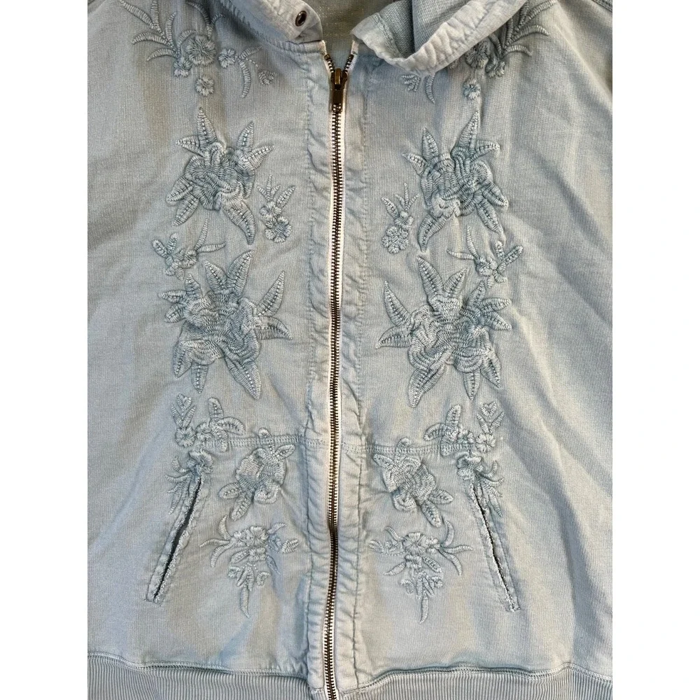 Karyn Seo Hoodie Womens Large Pastel Blue Floral Embroidered Full Zip - Picture 5 of 13
